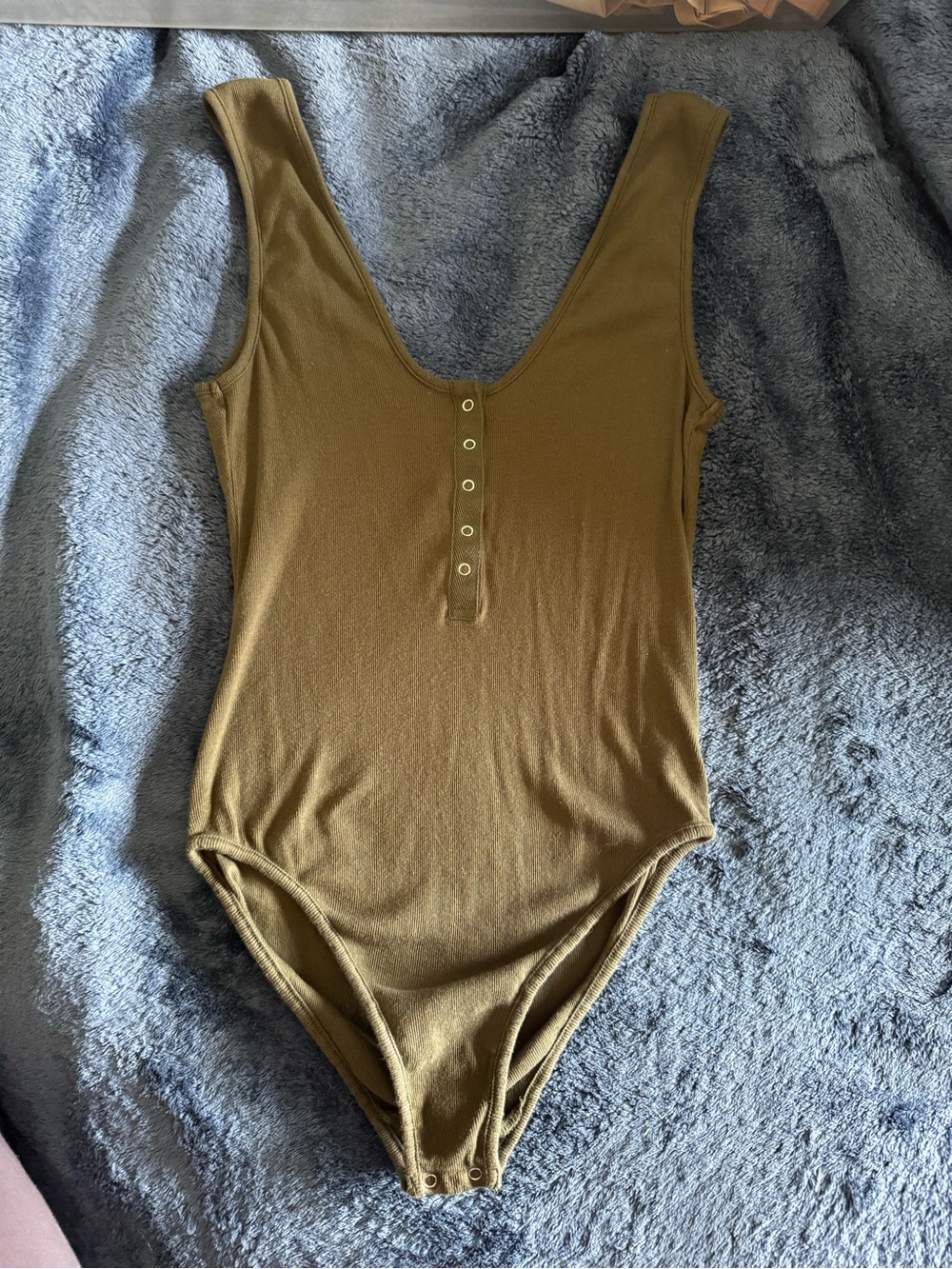 Free People Olive Tank-Style Bodysuit with Snap Front